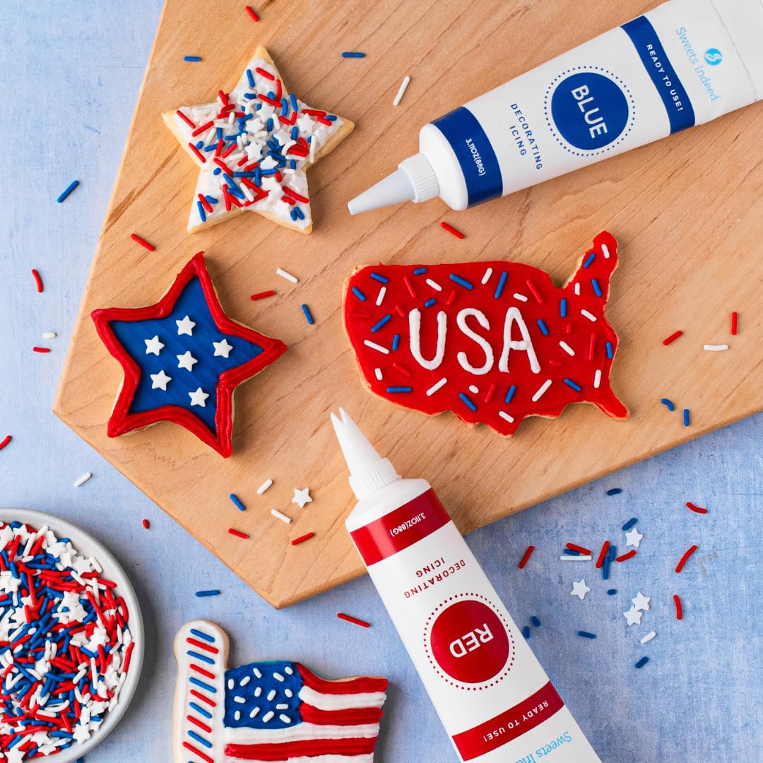 Sweets Indeed Frosting Kit plus Sprinkles Frosting Tubes nozzles 11.71 ounces Perfect for baking and cookie decoarting (Patriotic)