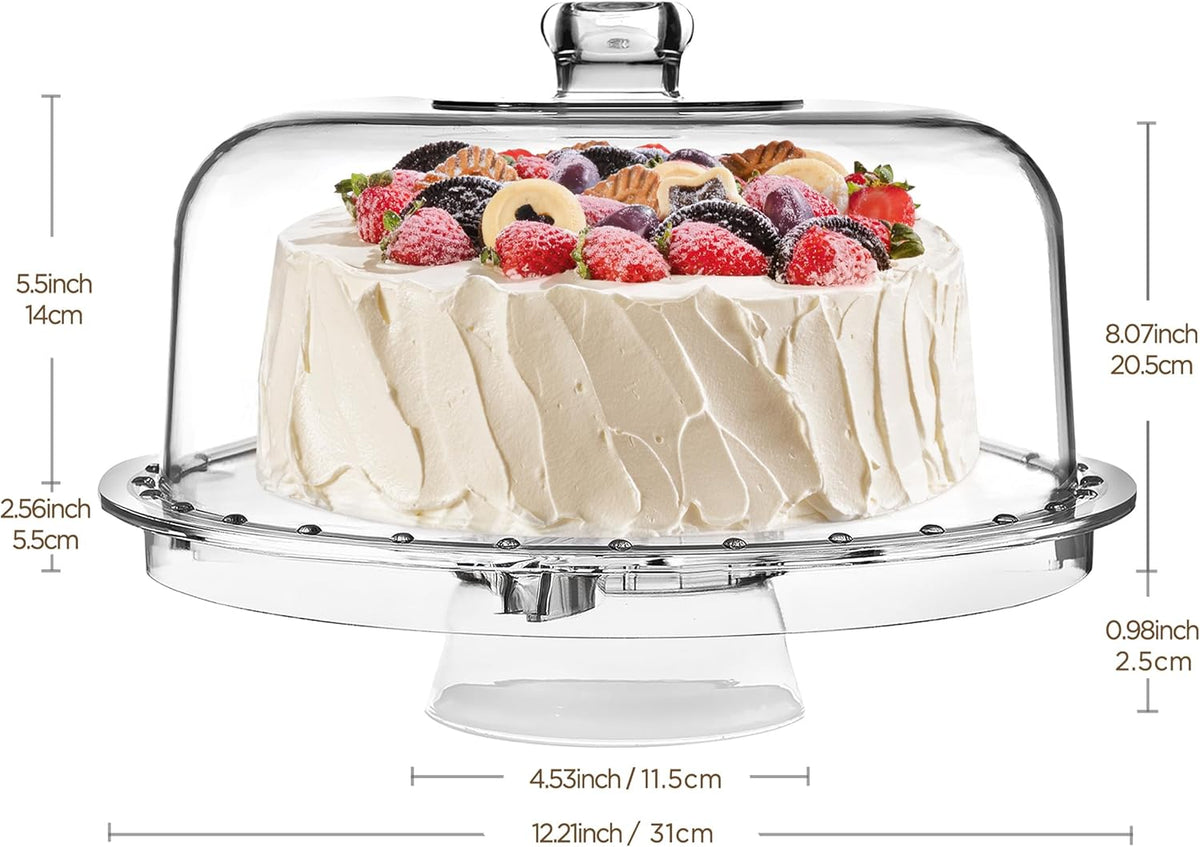 HBlife Cake Stand with Acrylic Dome Cover (12.2"), Multifunctional Serving Cookie Platter Punch Bowl and Cake Plate for Dessert Table Display for Parties (6 Uses)