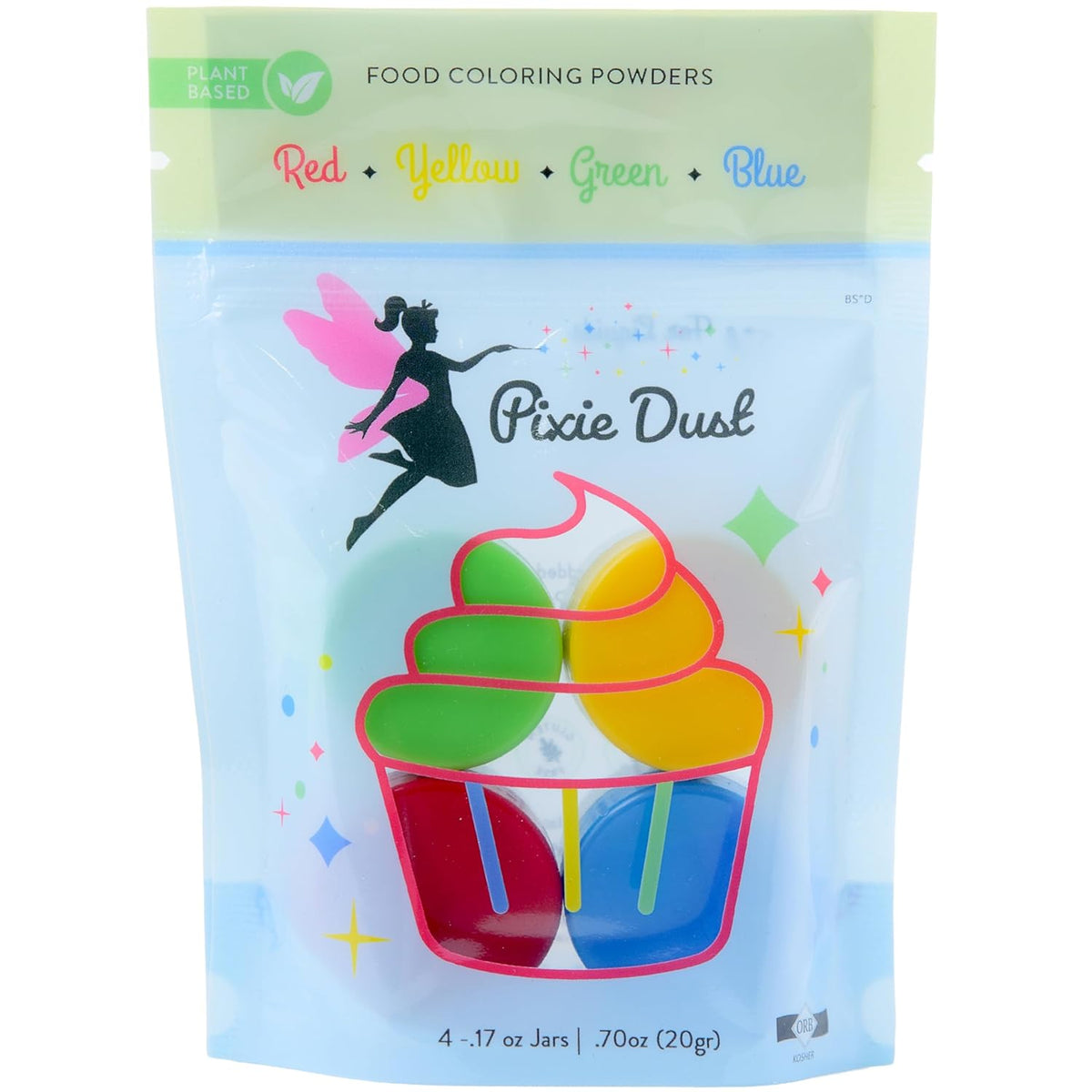 All-Natural Food Coloring Powder set. Colors: Red, Yellow, Blue, Green. Dye-Free/Plant-Based/Non-Carmine/Non annatto/FLAVORLESS by PIXIE DUST (Medium .17 oz Each Color .68 oz/20 gr Total)