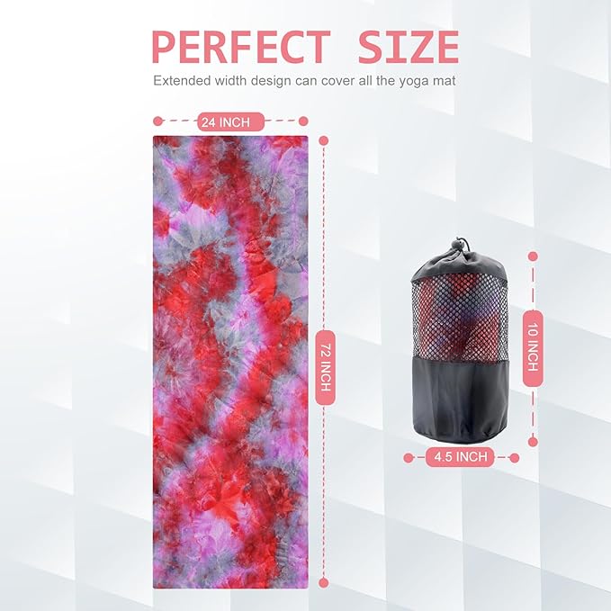 Eunzel Yoga Towel,Hot Yoga Mat Towel with Grip Dots Sweat Absorbent Non-Slip for Hot Yoga, Pilates and Workout 24" x72", Red & Gray