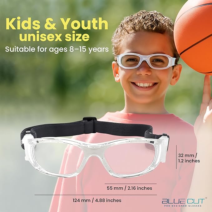BLUE CUT Safety Basketball Goggles For Kids for Outdoor Sports Activities Anti Fog Replaceable to Prescription Lenses