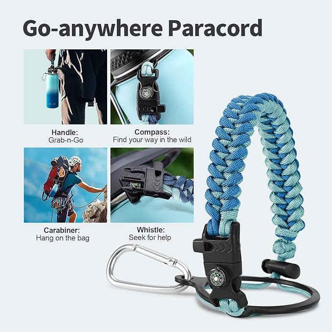 40 oz Insulated Water Bottle with Straw (Cold for 48 Hrs), Stainless Steel Triple Wall Vacuum Sports Water Jug, Leakproof Hydro Cup Flask with Paracord Handle & Straw Spout Lids & DIY Stickers