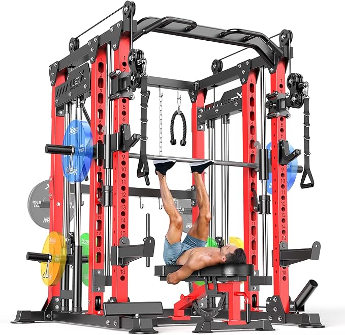 Power Cage,1600lbs Multi-Function Power Rack with Adjustable Cable Crossover System and More Training Attachment, Weight Cage for Home Gym