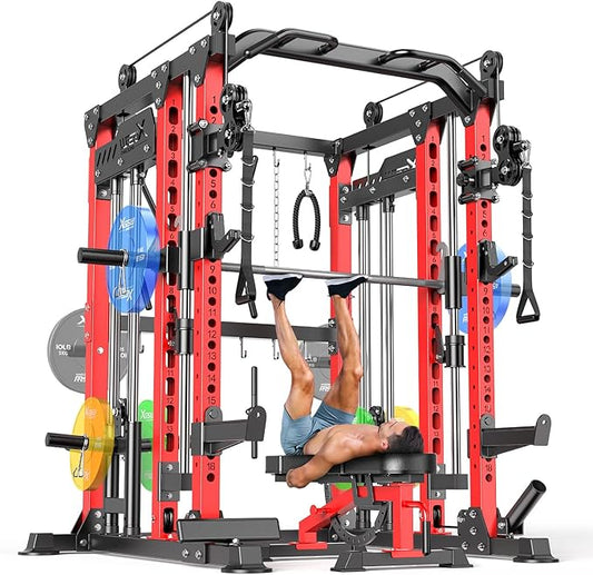 Power Cage,1600lbs Multi-Function Power Rack with Adjustable Cable Crossover System and More Training Attachment, Weight Cage for Home Gym