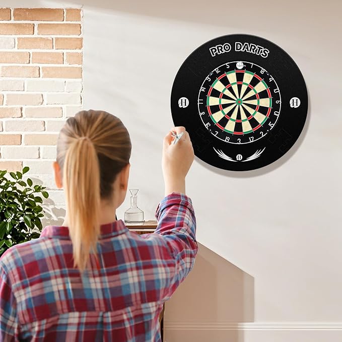 Bristle Dart Board Set, Professional Dart Board 18" with 6pcs 18g Darts Outdoor Dartboard Set, Compressed Sisal Metal Wire Board with Rotating Number Ring