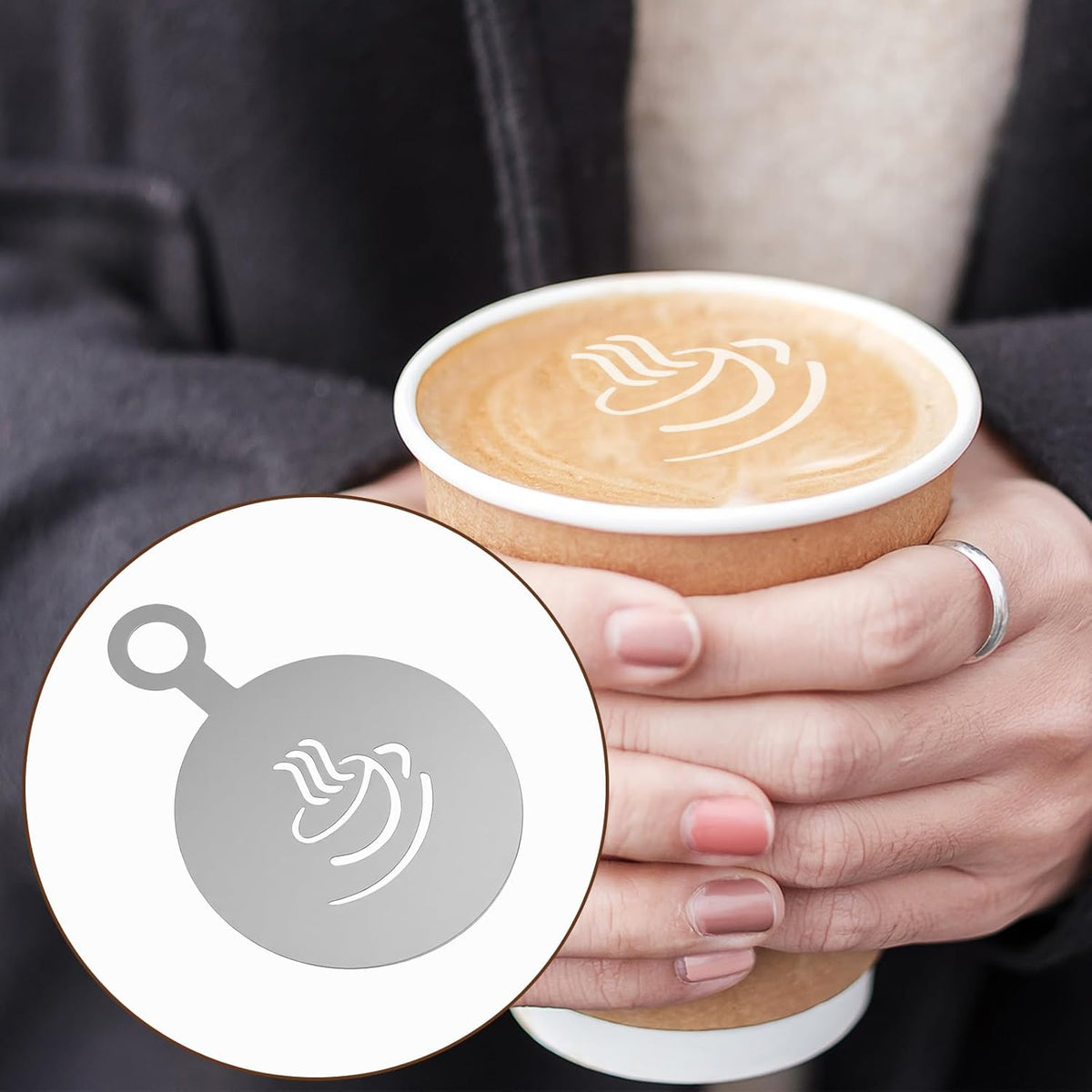 4 Pcs Stainless Coffee Stencils Latte Art,Latte Art Stencils,Lattes Stencilss with Various Patterns for Cappuccino Lattes Cake Decorating Coffee Shop and Home Use(Silver)