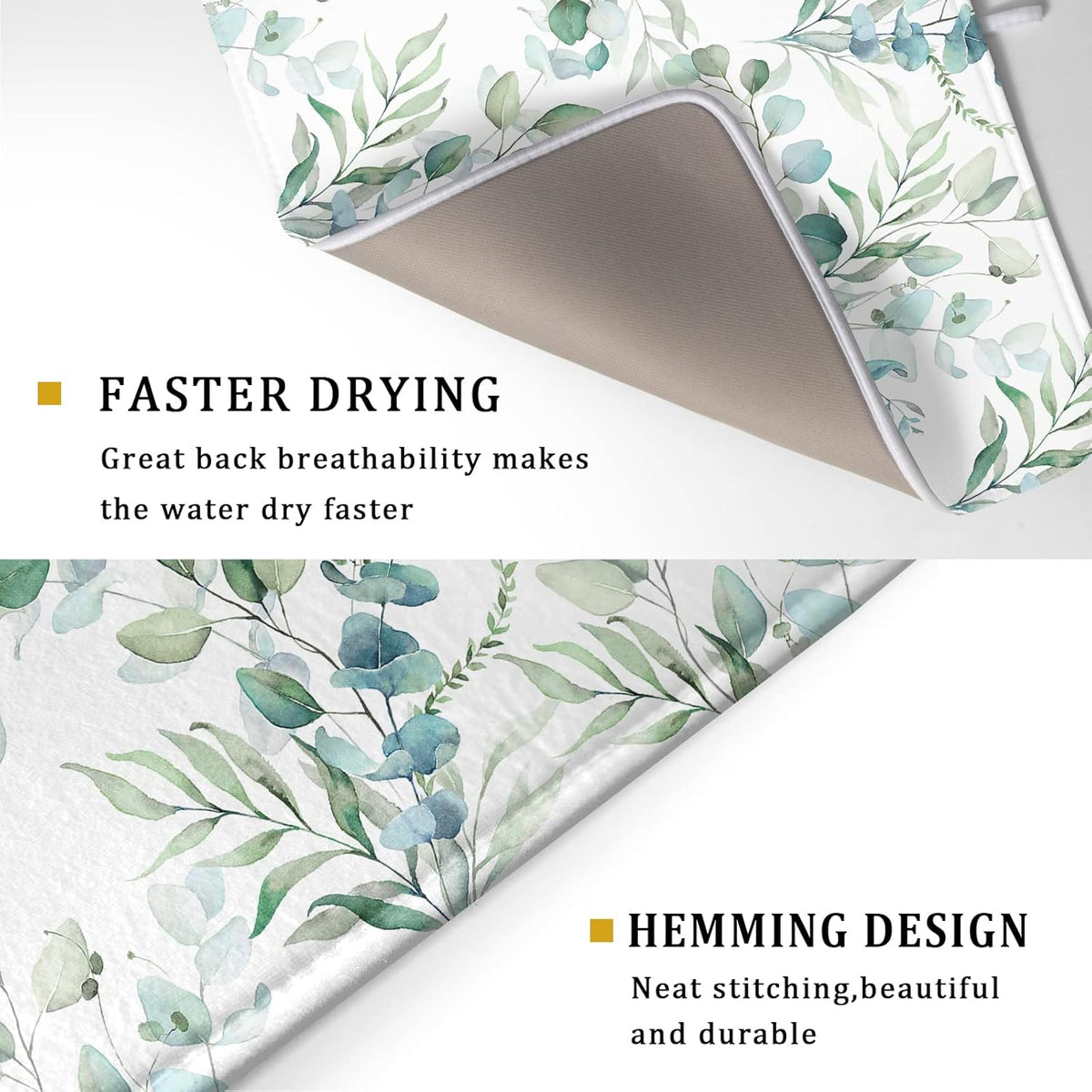 Watercolor Sage Leaves Dish Drying Mats for Kitchen Counter 16x18 Inch,Spring Leaves Kitchen Drying Mat,Sage Herbs Dishes Pad Dish Drainer Rack Mats Absorbent Fast Dry Kitchen Accessories