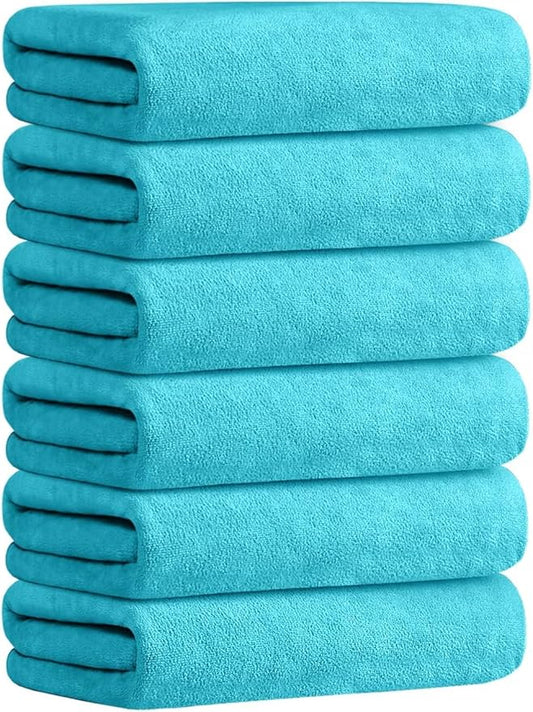 JML Bath Towels, Microfiber Bath Towel Set 6 Pack 30" x 60", Soft Absorbent Microfiber Bathroom Towels for Body, Adult, Aquamarine