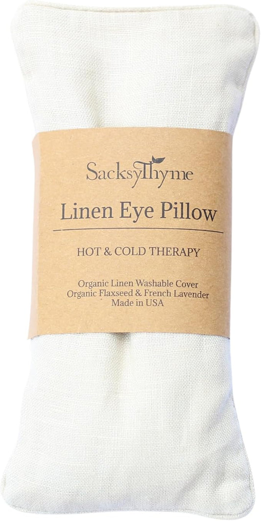 Organic Linen Eye Pillow - Lavender & Flaxseed for Relaxation, Yoga, Stress Relief - Microwavable Heating Pad & Cool Compress - Made in USA - Gifts for Meditation