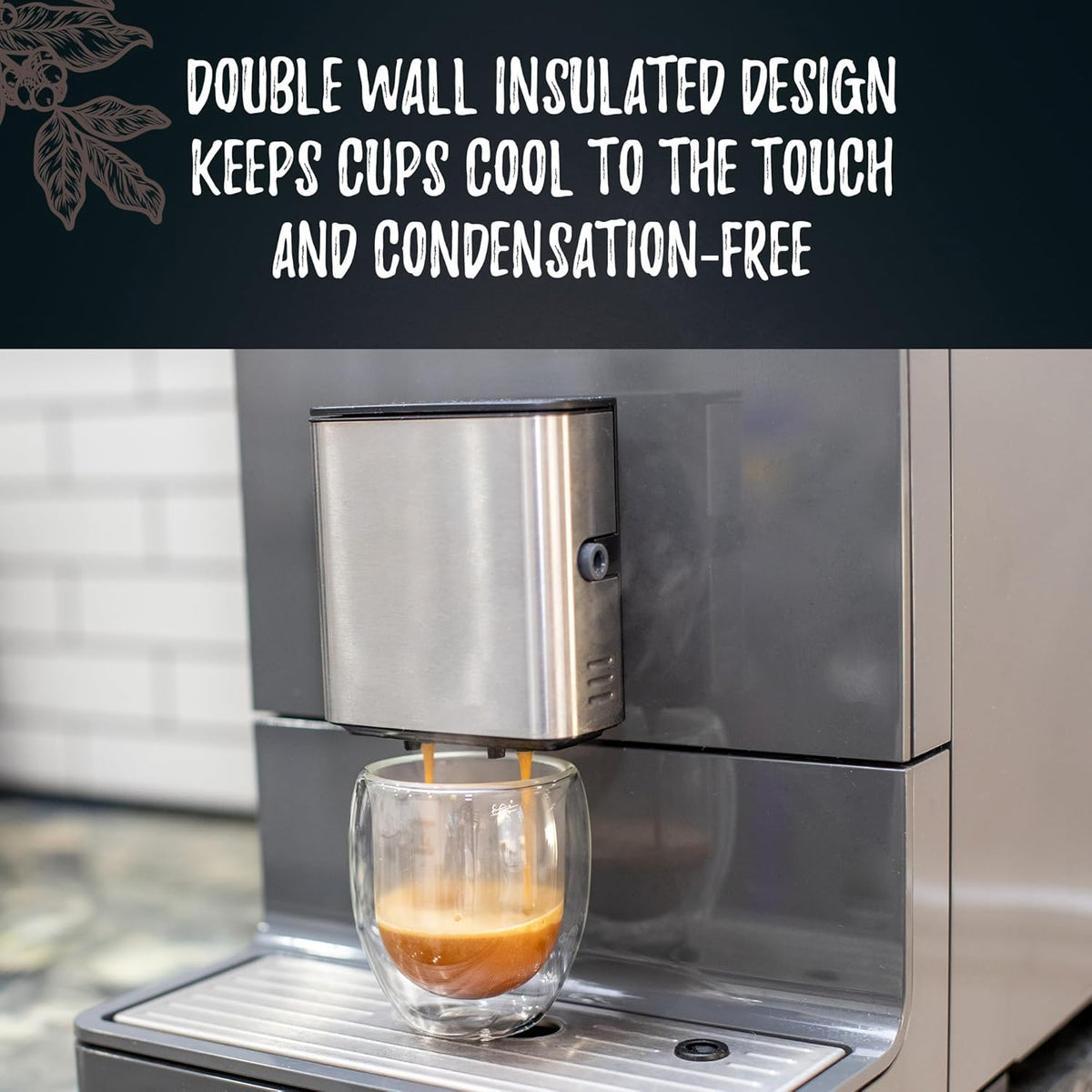 Bacimi® Double Wall Insulated Coffee Mugs (Set of 4 / 5oz) - Clear Borosilicate Cups - Thermal Drinking Cups for Espresso, Cappuccino, Latte, Tea, Hot Beverage, Wine - Microwave Safe