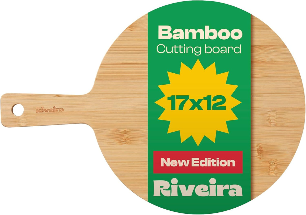 Riveira White Bamboo Wood Cutting Board – Gourmet Bamboo Grandeur: 17 x 12 Wooden Cutting Board – Wooden Cutting Boards For Kitchen Decorative – Innovative Juice Grooves Wooden Chopping Board