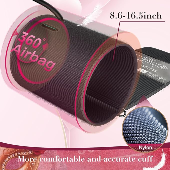 Blood Pressure Monitor Home Use, Blood Pressure Cuff Digital Arm, Blood Pressure Monitor Automatic Cuff 8.7-16.5" Bluetooth App Tracking Irregular Heartbeat Monitoring Pink