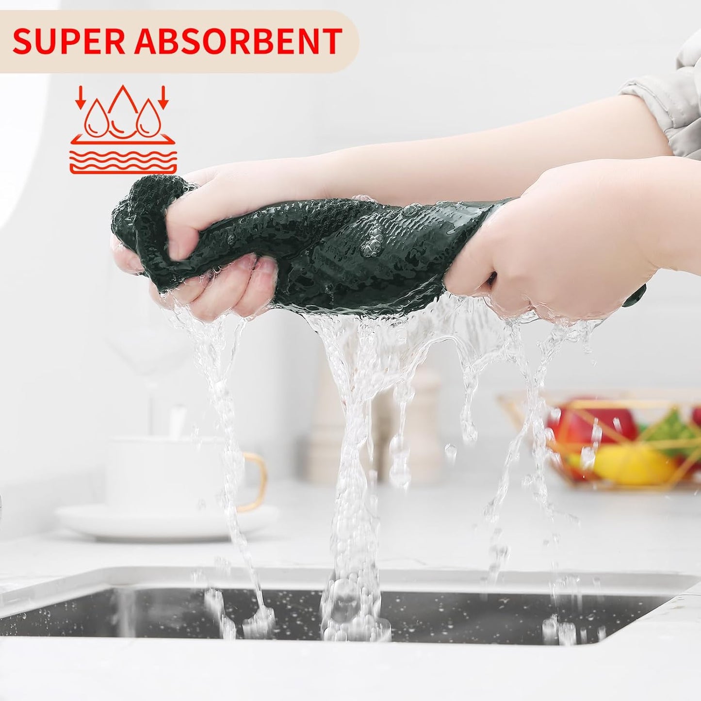 Kitinjoy 100% Cotton Waffle Weave Kitchen Towels, 8-Pack Super Soft and Absorbent Dish Towels for Drying Dishes, Kitchen Hand Towels, 13 in x 28 in, Blackish Green