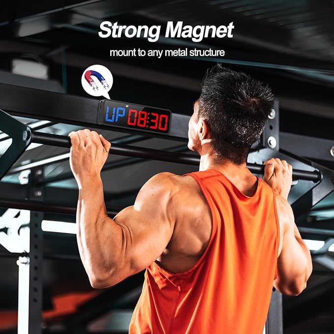 ANJANK Small Portable Gym Timer Clock, Strong Magnet, Workout Interval Timer with Powerful Battery, Stopwatch, Remote Control, Adjustable Brightness, Fitness Digital Timer for Home/Garage/Boxing