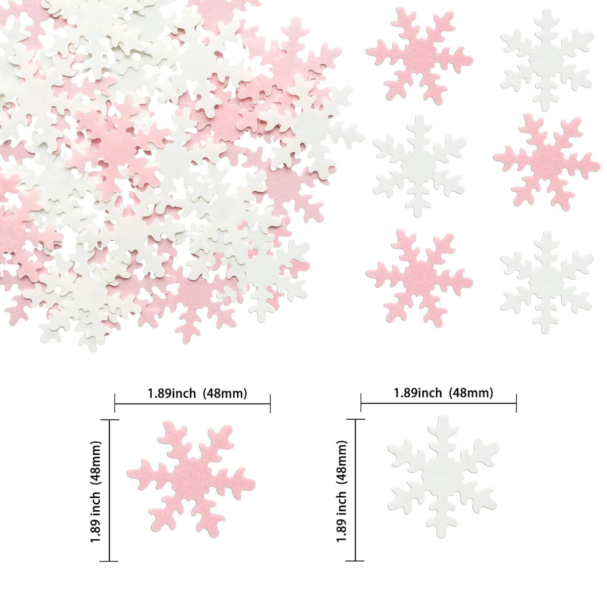 Gyufise 50Pcs Pink Edible Cupcake Cake Toppers Snowflake Cake Decorations for Christmas Winter Frozen Theme Party Supply Decoration Pink White
