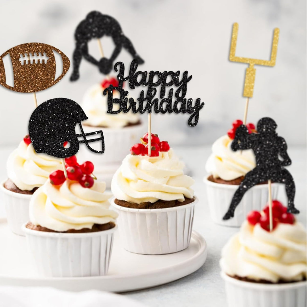 36PC Football Cupcake Toppers for Birthday,Glitter Football Cake Toppers for Boys Birthday,Football Birthday Party Decorations Supplies