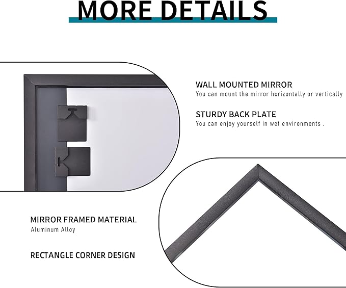 Black Bathroom Mirror for Wall, 36x48 Inch Rectangle Mirrors with Metal Frame, Modern Vanity Wall Mirror Decor for Entryway Hangs, Bathroom Living Room Horizontal or Vertical