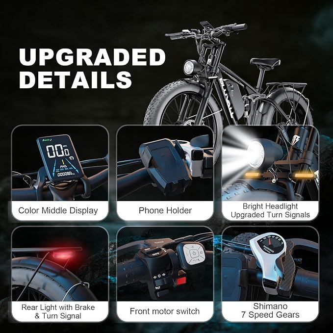 2000W(Peak 3000W) Electric Bike for Adults，Dual Motor E Bike 35MPH 80 Mile with 52V 22.4AH（1164WH Battery, 26” Fat Tire All Terrain Ebikes,Full Suspension Long Range E Bikes