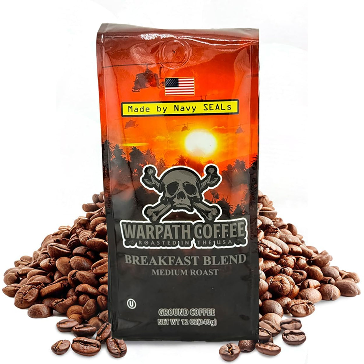 Warpath Coffee Medium Roast Whole Bean Coffee, Breakfast Blend, High Caffeine, Extra Strong Roasted 100% Arabica Coffee Beans Whole, Rich Aroma, Full Bodied Intense Cup, Created by Navy SEALs, 2lb