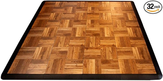 Big Floors 4X4DKOAKFLOOR Interlocking Lightweight Plastic Modular Dance Floor Kit (4' x 4'), Dark Oak, 32 Piece