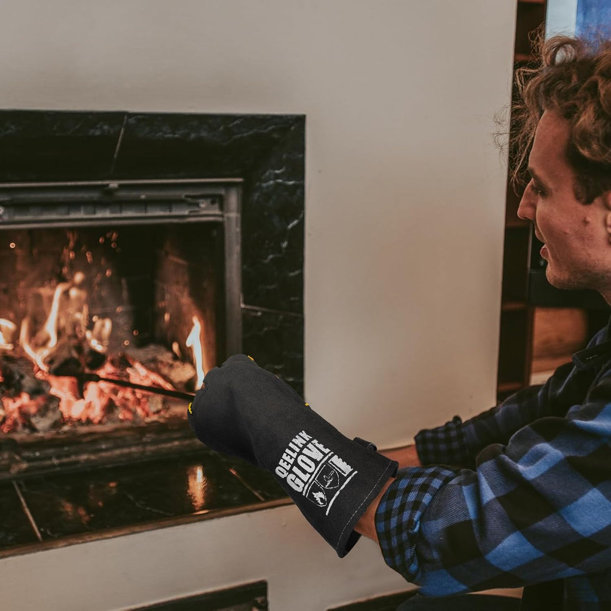 QeeLink Welding Gloves - Heat Resistant Leather and Fireproof Stitching for Fireplace Fire Pit Wood Stove BBQ Gardening Gear