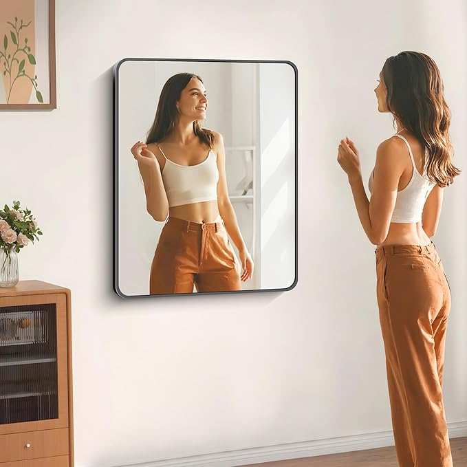 30" x 36"Bathroom Mirror, Matte Black Wall Mirror with Metal Frame, Decorative Rectangular Vanity Mirror for Bedroom Bathroom Living Room Entryway (Horizontal/Vertical)