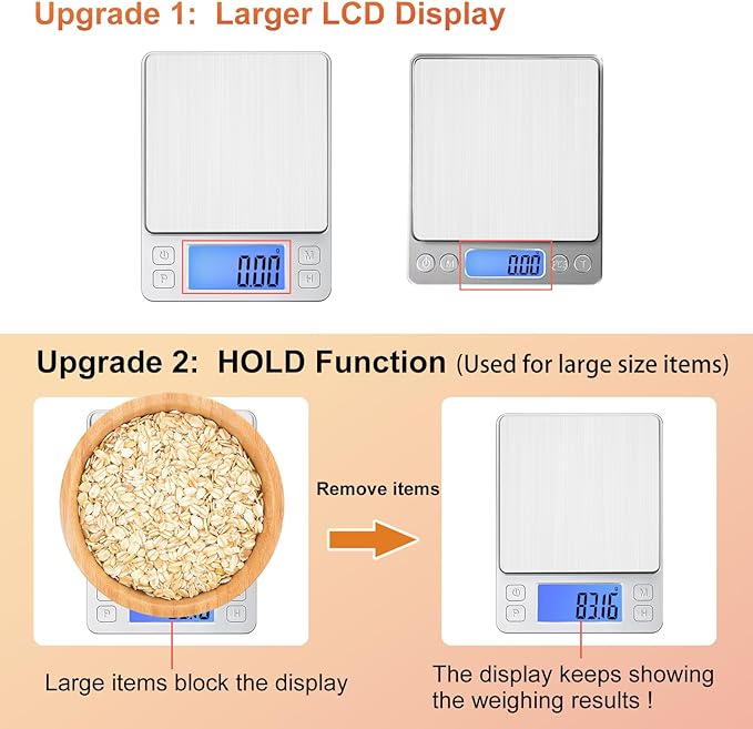 BOMATA 0.01g Small Digital Gram Scale, USB Rechargeable, Upgraded 1kg Jewelry Scale with Larger Display and Hold Function, High Precision, Grams and oz for Herb, Coin, Powder, Gold, Yeast, Kitchen