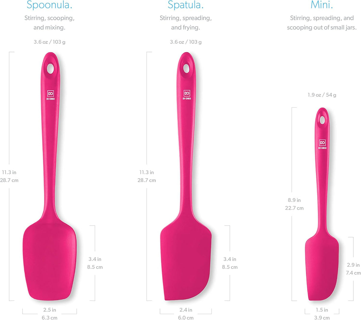 DI ORO Silicone Spoon Spatula - 600°F Heat-Resistant Large Silicone Spoonula Scraper - BPA Free Nonstick Cookware Safe Rubber Kitchen Utensil for Baking, Cooking, & Mixing - Dishwasher Safe (Magenta)