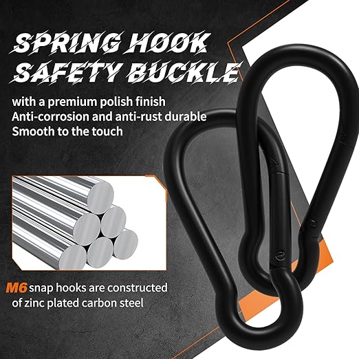 Black Carabiner Clips 2.36IN Spring Snap Hooks M6 120PCS Small Carabiners Galvanized Steel Quick Links Caribiniers for Outdoor,Hiking,Camping,Hammocks,Dog Leashes.Backpack Snaps