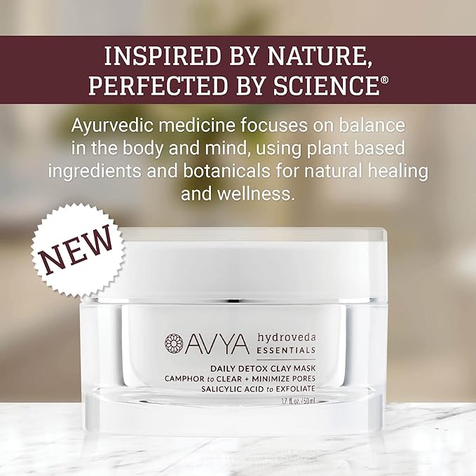 AVYA Hydroveda Essentials Daily Detox Clay Mask (1.7oz) - Bentonite Clay Treatment for Blemishes & Calming Camphor for Inflammation/Remove Impurities and Cleanse Pores