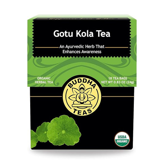 Buddha Teas - Organic Gotu Kola Tea - Herbal Tea - For Health & Wellbeing - With Antioxidants & Minerals - Clean Ingredients - Caffeine Free - OU Kosher & Non-GMO - 18 Tea Bags (Pack of 1)