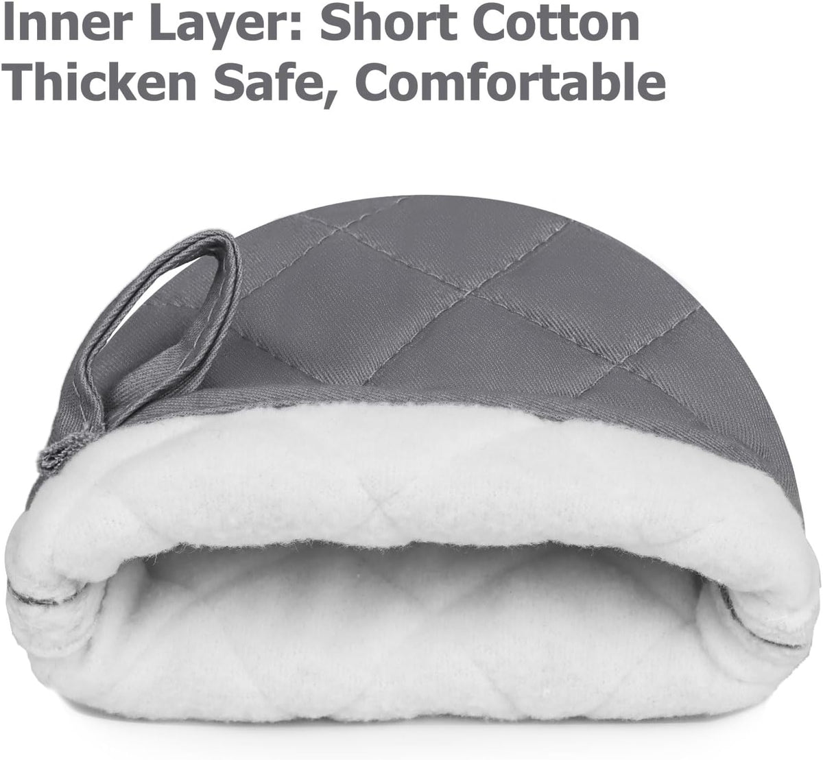 1 Pair Short Oven Mitts, Heat Resistant Silicone Kitchen Mini Oven Mitts for 500 Degrees, Non-Slip Grip Surfaces and Hanging Loop Gloves, Baking Grilling Barbecue Microwave Machine Washable