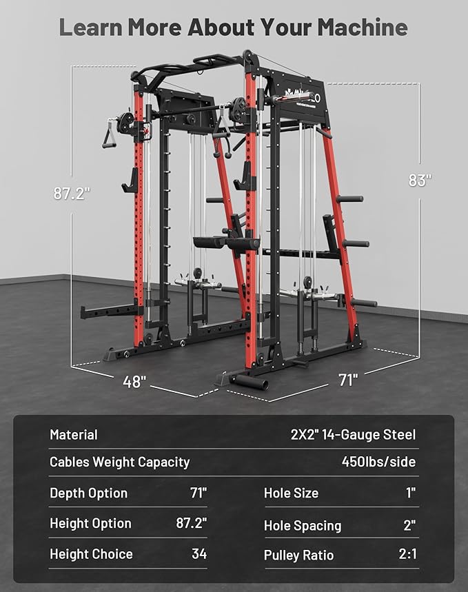 Mikolo M4 2.0 Smith Machine, All-in-One Power Cage with Independent Dual Pulley System, Multi-Function Home Gym Workout Cage for Cable Crossover