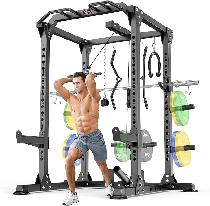Power Rack Power Cages Multi-Function Squat Rack with Cable Crossover System Selectable More Training Attachment Weight Cage for Garage Home Gym