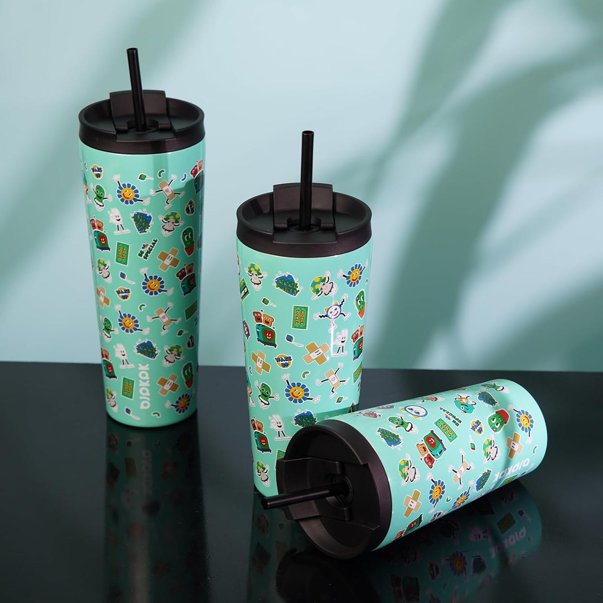 BJPKPK 30oz Insulated Tumbler With lid And Straw Stainless Steel Tumblers Travel Coffee Mug Reusable Thermal Cup,Hawaii Fruits-Yellow (Pack of 2)