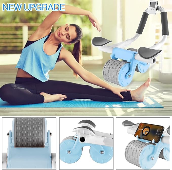 Bersauji 2025 New Ab Roller Wheel with Knee Mat &Timer, Automatic Rebound Abdominal Wheel, Ab Abdominal Exercise Roller with Elbow Support, Abs Workout Equipment Ab Exercise Roller for Women Men
