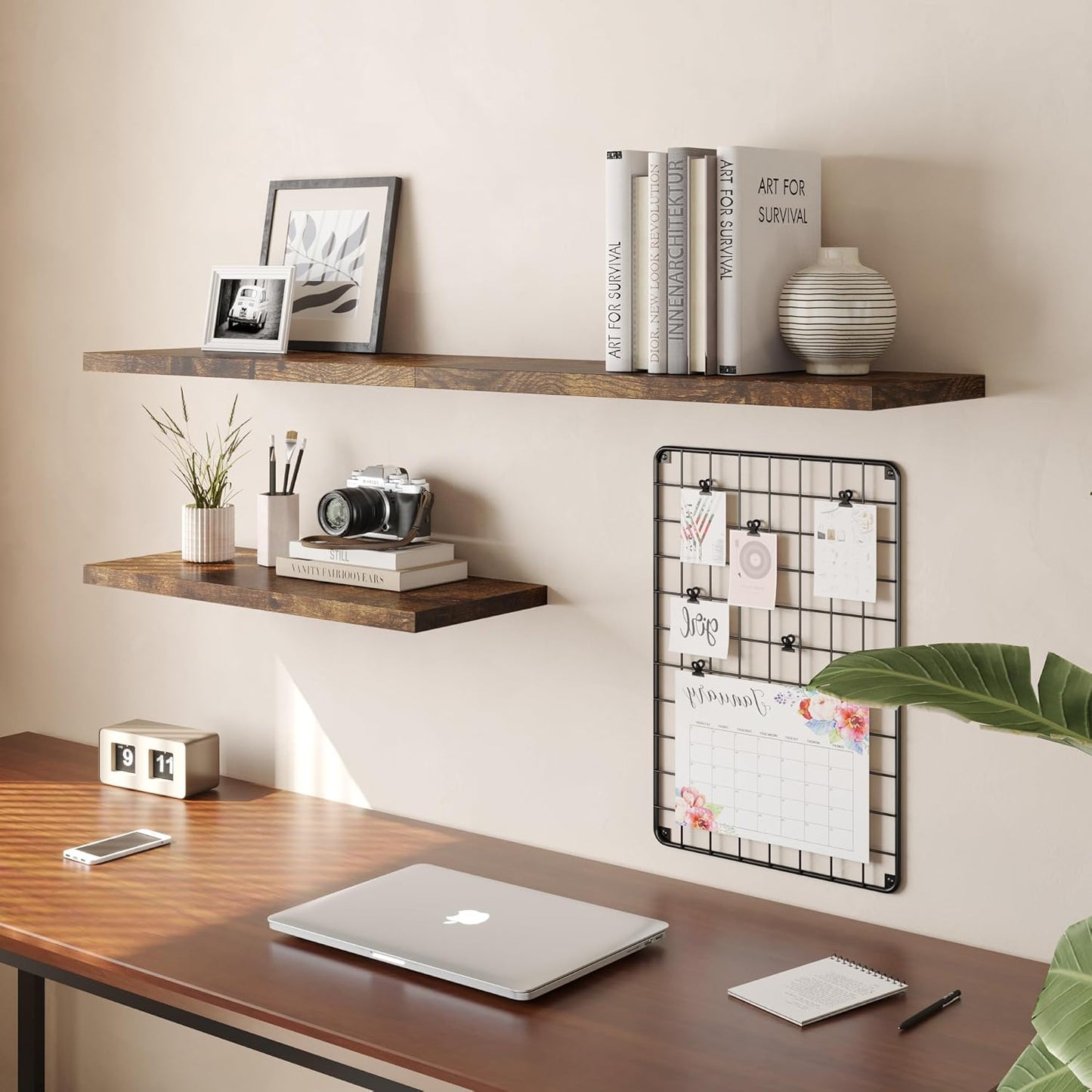 Wall Shelf Set of 1, Rustic Brown Floating Shelves 24 in W x 10 in D x 1 in H, Wooden Floating Wall Shelf with Invisible Brackets for Living Room/Bedroom/Bathroom/Kitchen Storage and Decor