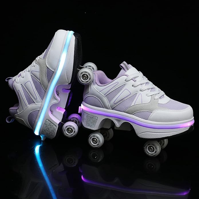 2-in-1 Roller Skates & Sneakers Unisex Retractable Wheels Outdoor Fun & Fitness Kick Roller Shoes