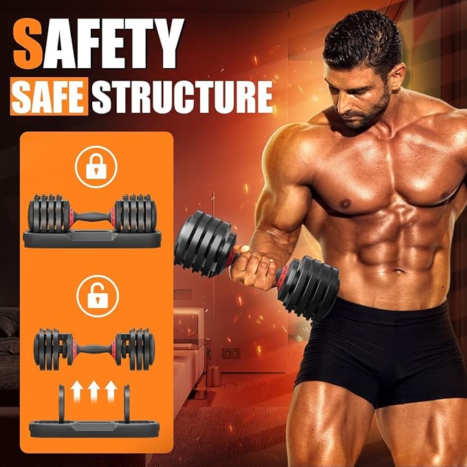 VEICK 25/55 lbs Adjustable Dumbbell with Anti-Slip Turning Handle, Fast Adjust Weight for Men Women, Exercise Equipment with Tray for Home Gym Full Body Workout Fitness