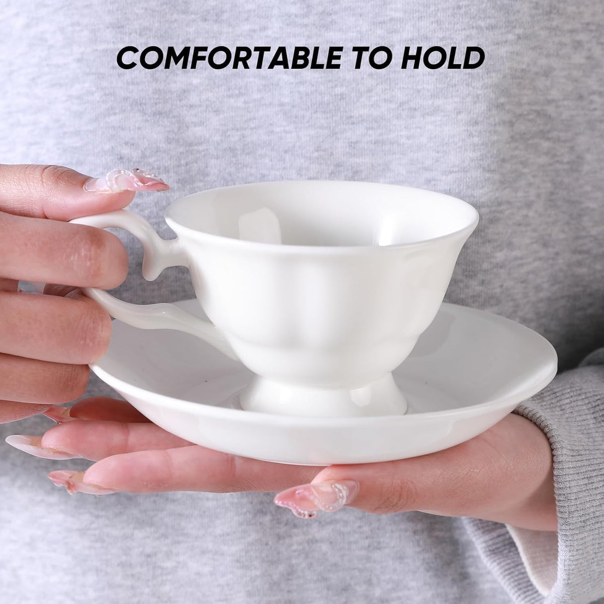 Fine Bone China Coffee Cups with Saucers, Set of 2 Vintage British Royal Style Ceramic Tea Cups, 4 Oz Small Tea Cup and Saucer Set for Afternoon Tea or Gift