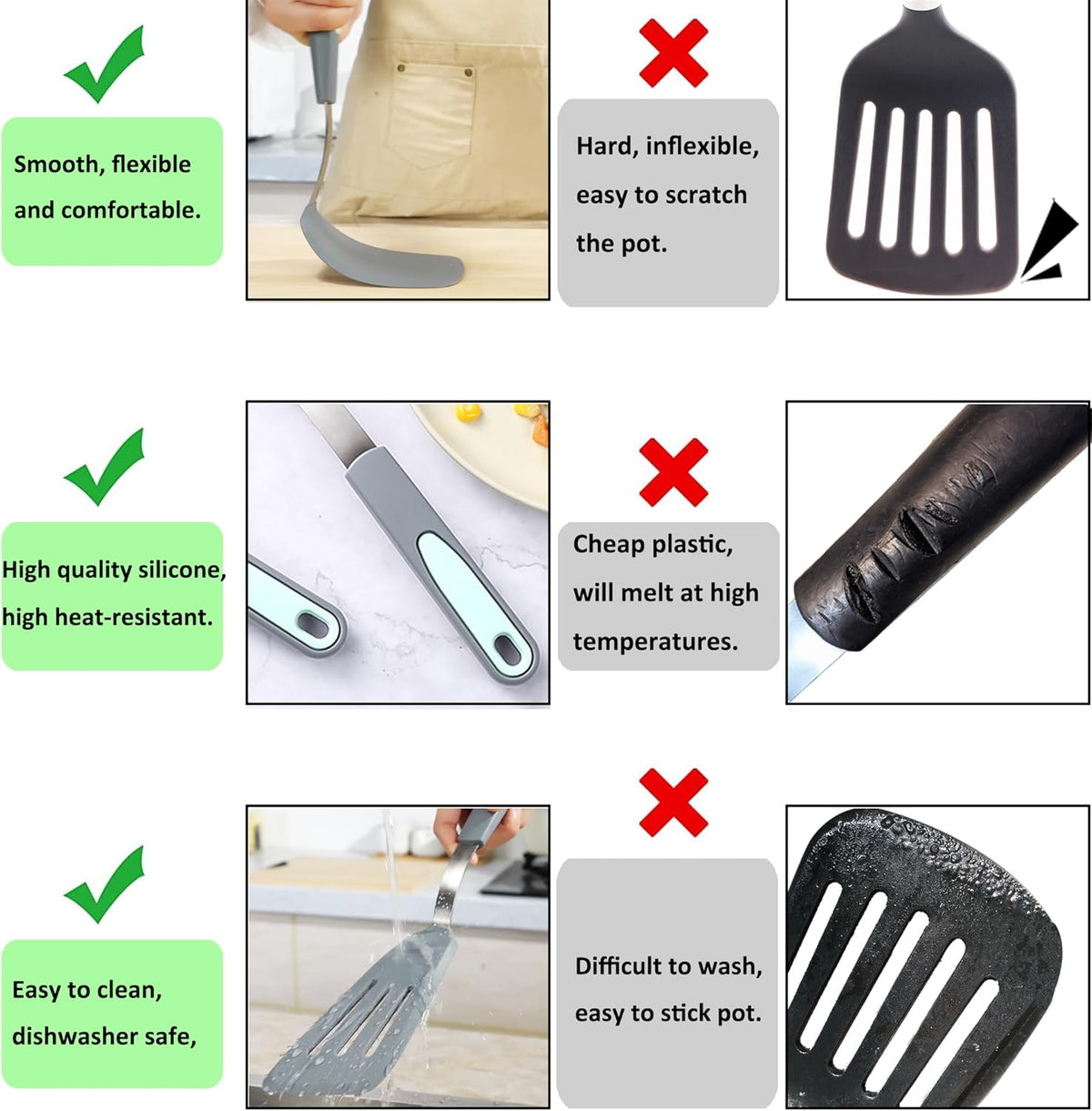 To encounter 2 Pieces Silicone Spatula set, Non-Stick Turner Spatulas, Heat Resistant Silicone Cooking Flipper for Eggs, Fish, Pancakes, Light Grey