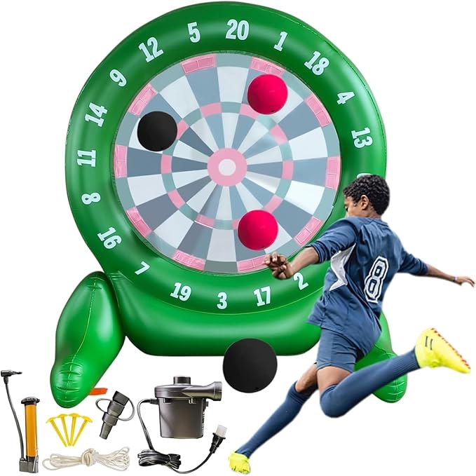 6Ft Tall Giant Kick Darts Games Inflatable Giant Kick Darts Games,Jumbo Outdoor Soccer Green Target Dartboard with Soccer Balls and Air Pump for Sports