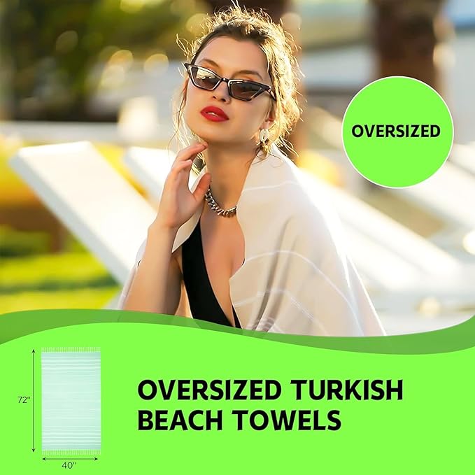 HAVLULAND Turkish Beach Towels Oversized -100% Turkish Cotton Super Soft Lightweight - Absorbent and Quick Drying Bath Towel - Sand Free Beach Towel - Turkish Towels for Adults (Teal, 6 Pack)
