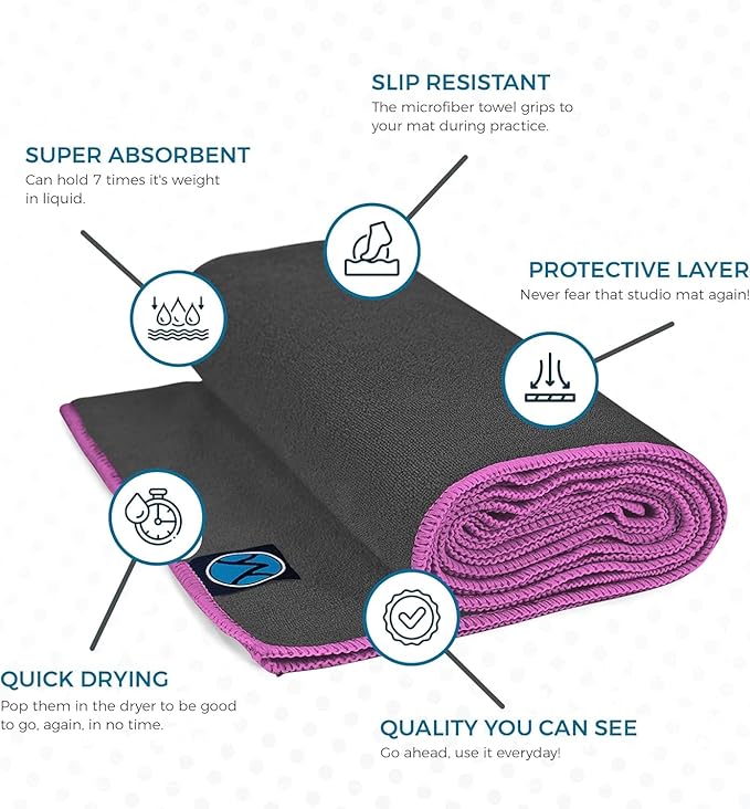 Youphoria Yoga Microfiber Non-Slip Towel - Hot Yoga Mat Towel for Enhanced Grip and Sweat Absorption