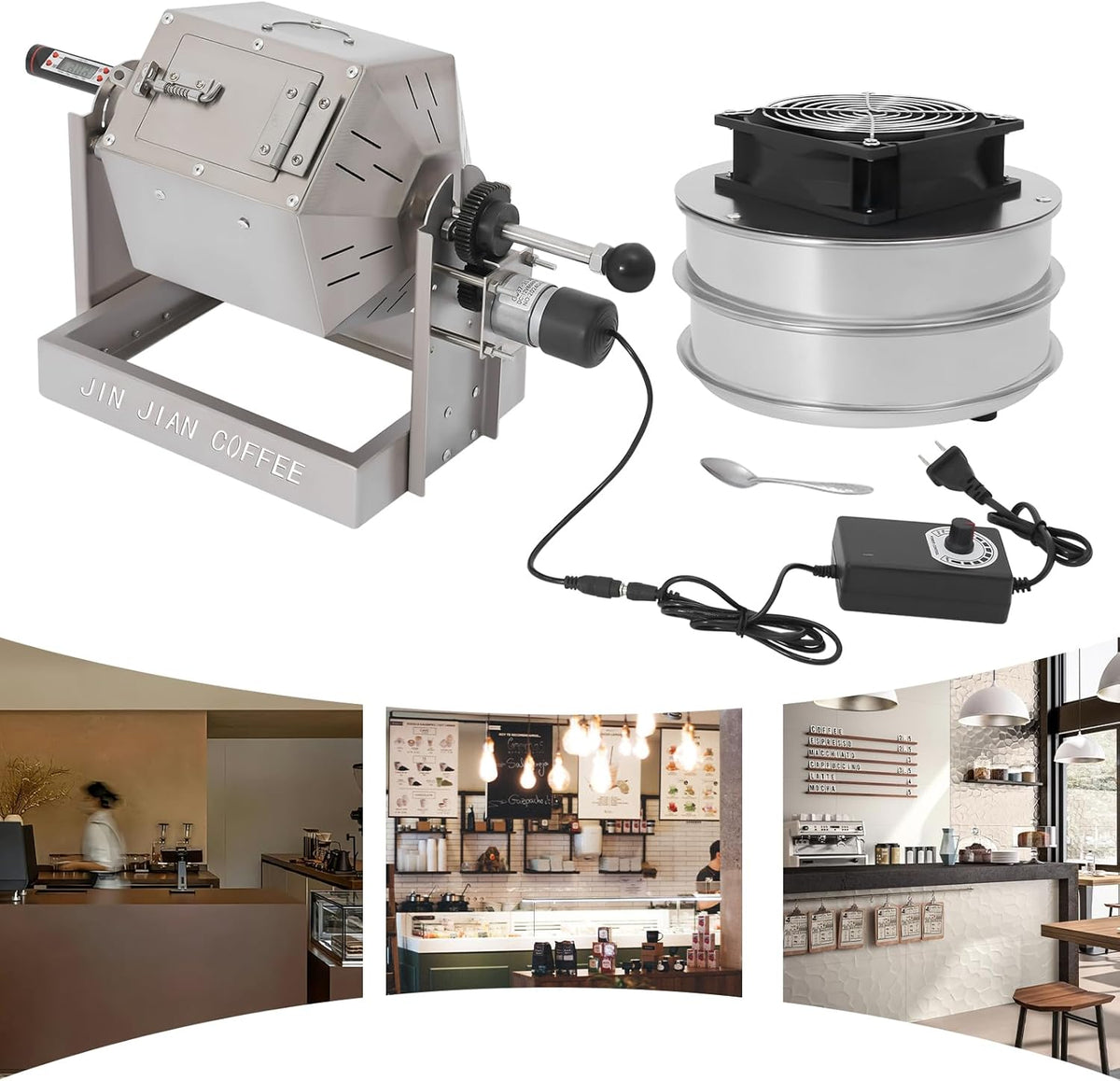 Coffee Bean Roaster with Coffee Bean Cooler, Gas 500g Coffee Bean Baker Drum Type Automatic Coffee Bean Roasting Machine for Home and Commercial Use