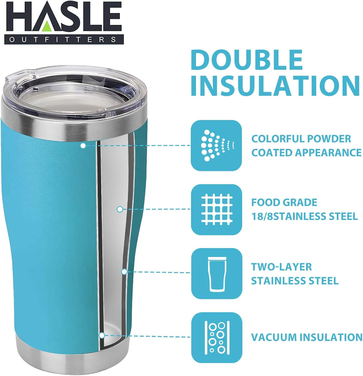 HASLE OUTFITTERS 20 oz Tumbler Bulk, Stainless Steel Tumblers with Lid, Vacuum Insulated Tumbler, Double Wall Powder Coated Cup, coffee mugs, Sky Blue, 12 Pack