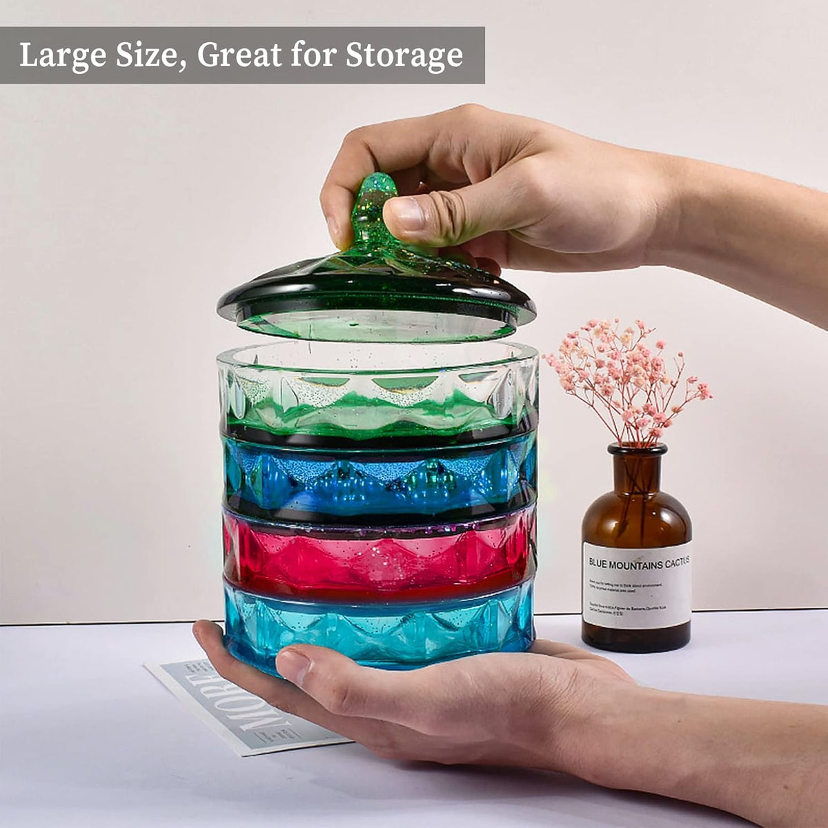 Multi-Layer Box Resin Mold with Lid, Silicone Storage Box Mould for Epoxy Casting, Stackable Organizer Decor Container for Storage Jewelry Trinket Candy DIY Crafts