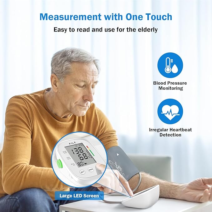 Blood Pressure Monitor, AILE Blood Pressure Machine Upper Arm Large Cuff(8.7"-16.5"), High Automatic Blood Pressure Monitors Cuff for Home Use, (BP) Manual Arm Blood Pressure Monitors, 2 * 99 Memory