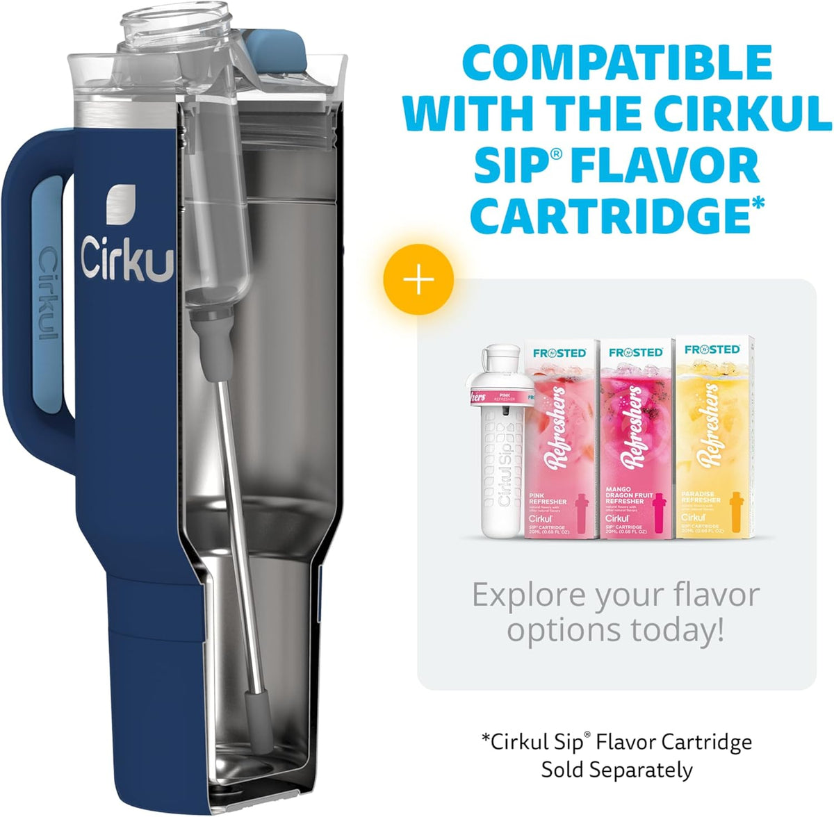 Cirkul 40oz. Midnight Blue Stainless Steel Tumbler with Handle, All-Day StrawSip™, Double-Wall Insulated