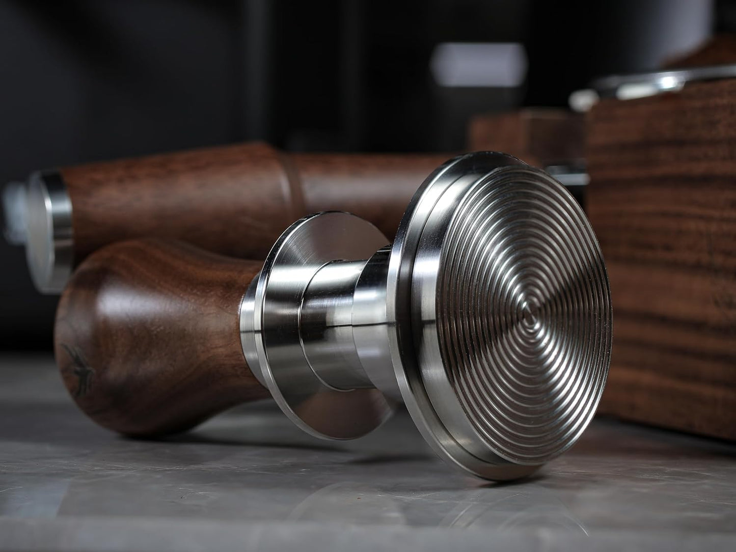54mm Tamper For Breville Machines Calibrated Tamper Tool Espresso Walnut, Auto-Leveling and 30lb Spring Loaded Design Coffee Tamper With Stainless Steel Ripple Base